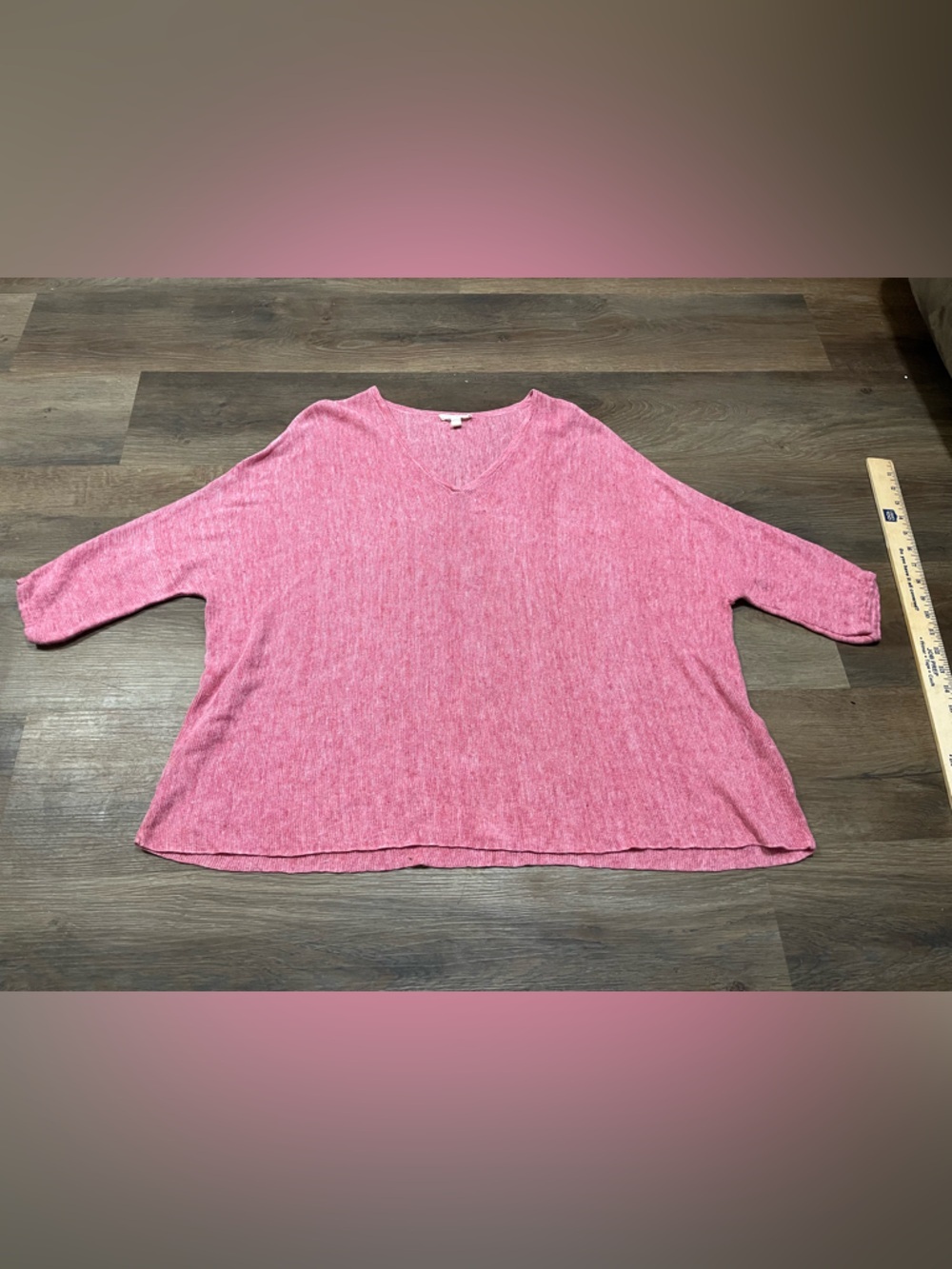 Eileen Fisher Linen Boxy V-Neck Sweater | Pink | Large | Oversized